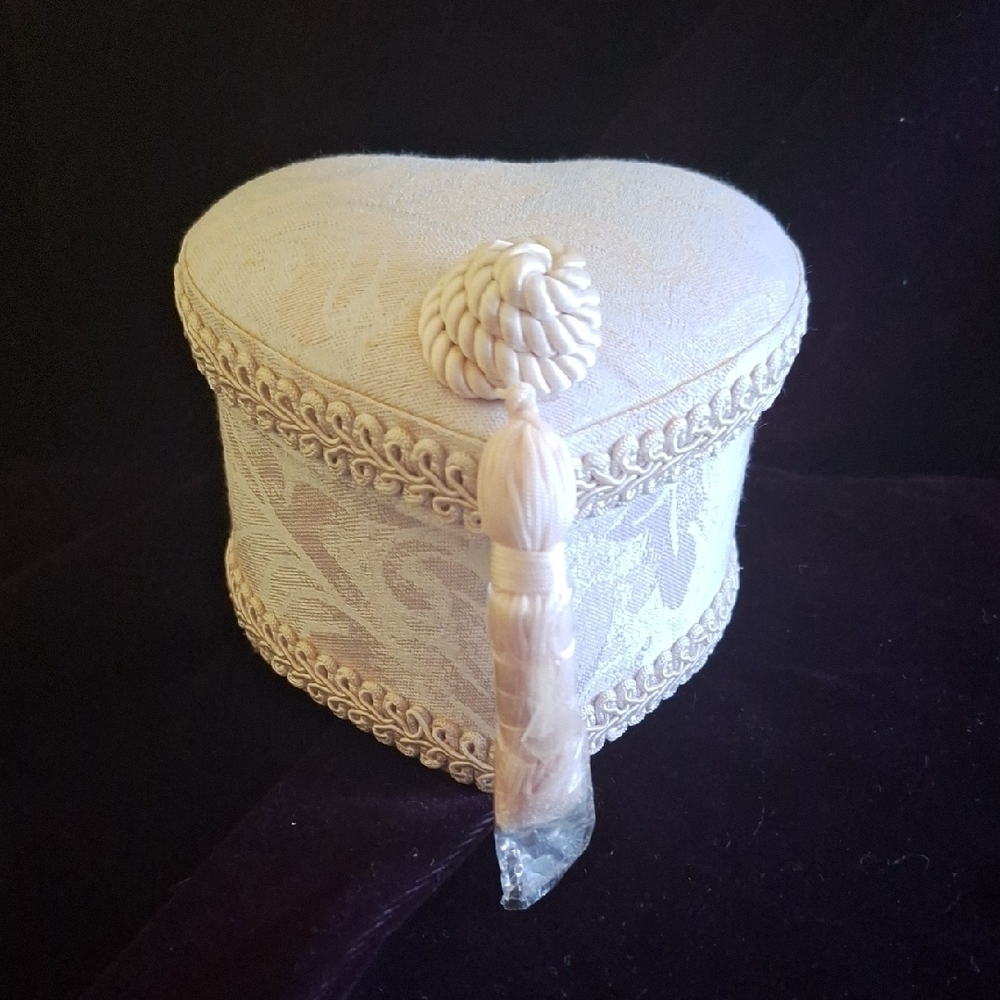 Cream Heart-Shaped Box with Lace Trim and Tassel